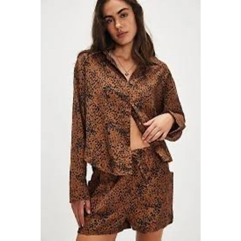 NWOT / Free People / Flannel Play Date Set / Brown Leopard Combo / sz M